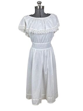 Vintage Gunne Sax White Prairie Dress Lace Cottagecore Bridal Peasant midi